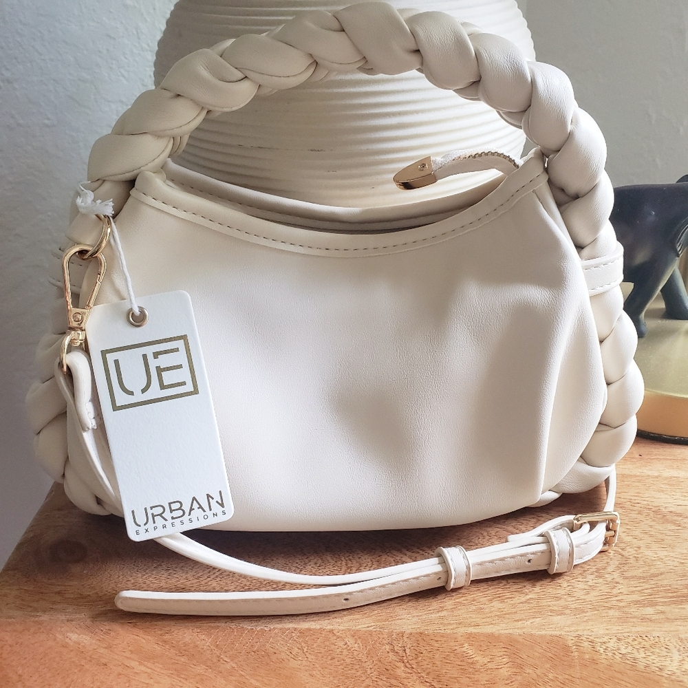 💗Urban Expressions Cream Braided Handle Crossbody Clutch Bag💗 - Picture 2 of 9